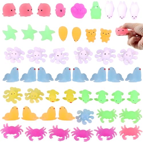 SilverChry 50 pcs Squeeze Animal Toys, Mochi Squishy Toys, Mini Soft Kawaii Squishies Anti Stress Spielzeug Set (Zufälliger Stil), für Geschenke zum Stressabbau für Erwachsene und Kinder von SilverChry