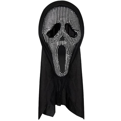 SilverChry Ghostface Maske Scream, Scream Maske für Kinder Erwachsene, Ghost Face Maske Glitzer mit Kapuze Haube, Halloween Ghostface Maske ist realistisch, für Halloween, Karneval, Kostümparty von SilverChry