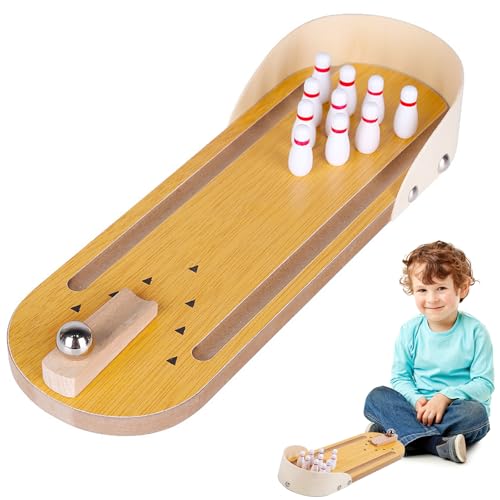 SilverChry Mini-Bowlingkugel Holz, Tisch-Bowling, Trinkspiele für Erwachsene, Büro Geschenke, Bowling Mitgebsel, Slotter Spiel, Bowling Spiel, Bowling für Zuhause, Geschicklichkeitsspiele Erwachsene von SilverChry