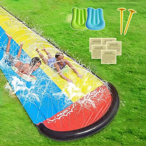 SilverChry Rasen Wasserrutsche, Doppelte 468 x 145cm Rutschbahn Outdoor Wasser mit Sprinkler, Wasserrutsche Garten für Kinder mit 2 Bodyboards, Sommerspielzeug, Außen-Wasserspielzeug, Sommer SilverChry Rasen Wasserrutsche, Doppelte 468 x 145cm Rutschbahn Outdoor Wasser mit Sprinkler, Wasserrutsche Garten für Kinder mit 2 Bodyboards, Sommerspielzeug, Außen-Wasserspielzeug, Sommer von SilverChry