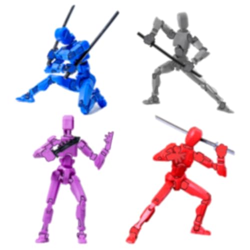 SilverChry T13 Dummy Action Figures*4Pcs, T13 Action Figur with Weapons, Multi-Jointed Movable Articulated Robot, für Desktop-Dekoration, Sammlung, Kreatives Design von SilverChry