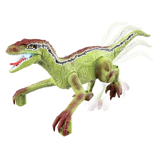 SilverCloud Dyno1 Dinosaurier mit Fernbedienung, gibt 4 Arten von Geräuschen ab, vorwärts und rückwärts, LED, eingebauter Akku 500 mAh, grün von SilverCloud