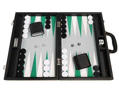40 x 53 cm Premium-Backgammon-Set – Schwarz mit weißen und grünen Punkten 40 x 53 cm Premium-Backgammon-Set – Schwarz mit weißen und grünen Punkten von Silverman & Co.