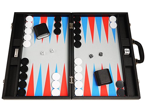 48 x 64 cm Premium-Backgammon-Set - Schwarzes Brett mit Scarlet Red und Patriot Blue Points von Silverman & Co.