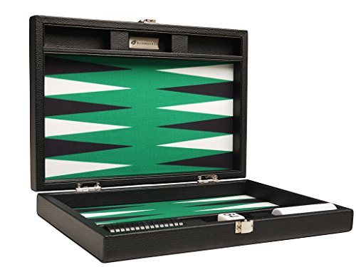 33.0 cm Premium Backgammon Set - Reisegröße - Black Board mit weißen und schwarzen Punkten von Silverman & Co.