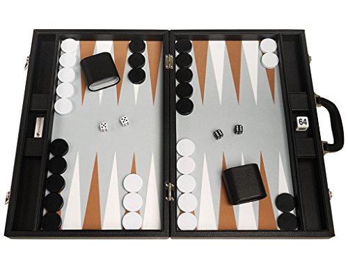 48 x 64 cm Premium-Backgammon-Set - Schwarzes Brett mit Weiß- und Rumpunkten von Silverman & Co.