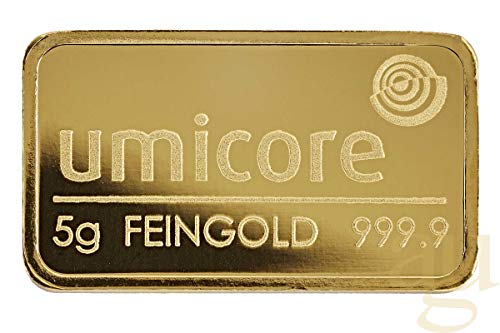 Silvern Metals Umicore 5 g Goldbarren – 99.99 % reines Feingold | komplett mit Assay Card CertiCard Etui, manipulationssichere Verpackung | zertifiziert und authentisch, mit Sorgfalt behandelt von Silvern Metals