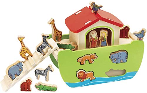 Eichhorn 100002084 - Steckspiel Arche Noah mit 16 Steckfiguren, abnehmbare Dach- und Rumpfteile, 14x26x19 cm groß, fördert Hand-Auge-Koordination, nachhaltiges Holzspielzeug, ab 1 Jahr von Eichhorn