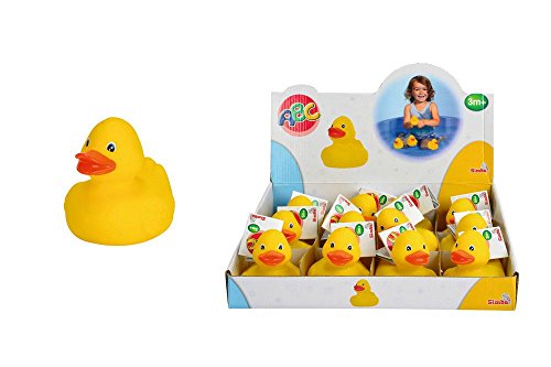 Simba 104013533 - ABC Badeente, 8cm, gelb, Badespaß, Badewannenspielzeug, Wasserente, Bade Ente, Quietscheente, ab 3 Monaten von Simba