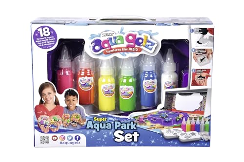 Aqua Gelz Wasser Park Spielset, 6 Flaschen Farbgel, je 30ml, 2 Formen mit je 3 Charakteren, 6x Wasserzusatz, Set zum Aufklappen, ab 8 Jahren von Simba