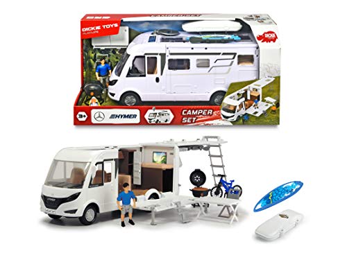 Dickie Toys Playlife-Camper Set, Hymer Camping Van B-Klasse, Wohnmobil, Dach, Seitenpanel, Dachfenster, Türen UVM. Zum Öffnen, inkl. Spielfigur, E-Bike, BBQ m. Leuchtfunktion, Maßstab 1:24, 30 cm von Simba