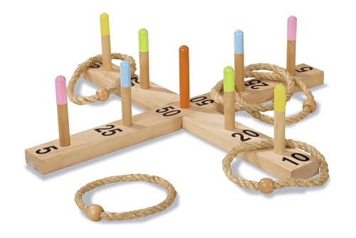 Eichhorn 100004405 - Outdoor Ringwurfspiel - 50x50cm mit 5 Wurfringen, 1 Kreuz, 9 Spielstäben, aus Kiefernholz, Wurfspiel für draußen von Eichhorn