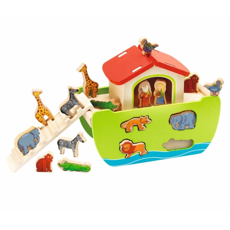 Eichhorn Steckspiel Arche Noah 16 Versch. Steckfiguren 21-tlg. 14x26x19 Cm Birkenholz von Simba