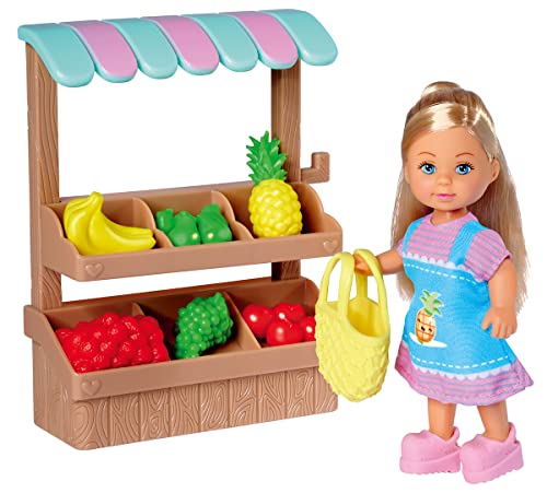 Simba 105733563 - Simba Love Fruit Stand, Puppe mit Marktstand, Früchte und Netztasche, Minipuppe 12cm, ab 3 Jahren 105733563 von Simba