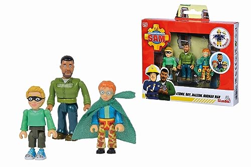 Simba 109251091 - Feuerwehrmann Sam Superhelden Figurenset, Polizist Malcom, Norman und James, voll beweglich, 7,5cm, Grau von Simba