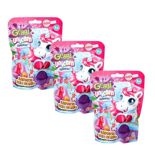 Glibbi Unicorn Surprise, Badebomben, 3er Pack mit zufälliger Sortierung, Badewannenspielzeug ab 3 Jahren von Simba