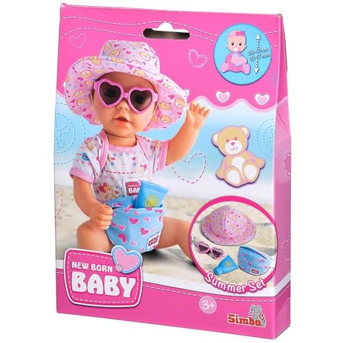 Simba 105560005 - New Born Baby, Puppen Sommer Set, Sonnenhut, Brille und Cremetube, mit cooler Bauchtasche, Rosa von Simba