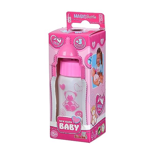 Simba 105560009 - New Born Baby Magisches Milchfläschchen mit Sound, Milchflasche mit verschwindender Milch, 3 Baby Sounds, 13cm, Für Kinder ab 3 Jahren, Rosa von Simba