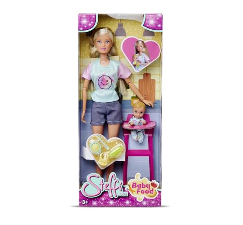 SIMBA 105733705 Steffi Love Food, Spielpuppe füttert Ihr kleines Baby, mit Latz, Brei, Löffel und Trinkflasche, 29cm, ab 3 Jahren von Simba