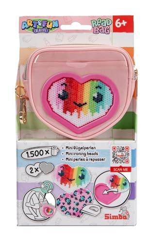 SIMBA 106374695 Art und Fun Beadbag Heart, 1500 Perlen, Steckplatte, Pinzette, Bügelplatte, Bügelpapier, Tasche Herzform, 13cm, Anleitung, ab 6 Jahre von Simba