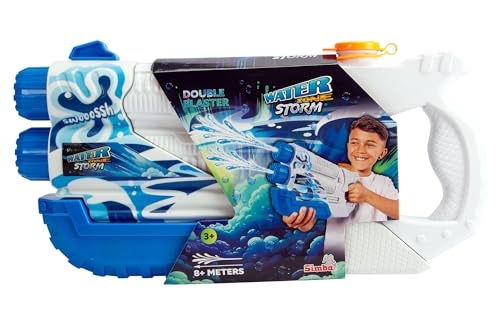 SIMBA 107276275 Waterzone Storm Double Blaster, farbig Bedruckt, Pumpmechanismus, Doppelstrahl, Tankvolumen: 900ml, Reichweite: 8m, 36cm, ab 3 Jahren von Simba