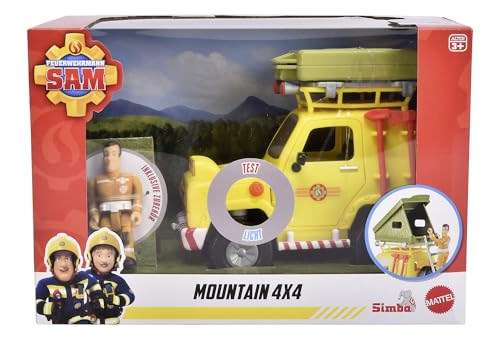 SIMBA 109252653 Feuerwehrmann Geländewagen, Dachzelt zum Ausklappen, Sam Figur, Licht, Seilwinde, Zubehör, 16cm, ab 3 Jahren von Simba