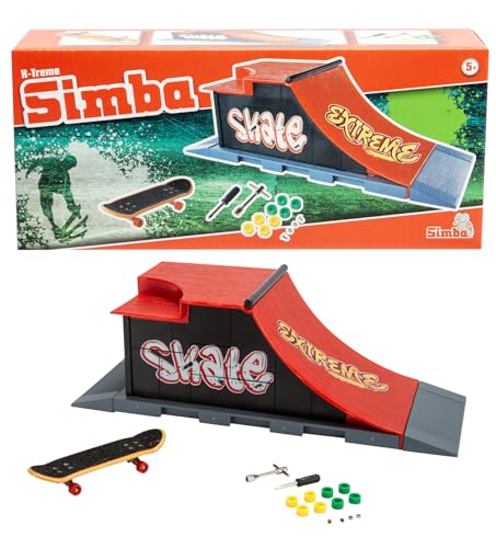 Finger Skateboard Rampe Extreme, 27x10x9cm, 8 Ersatzräder, 2x Werkzeug, Schraubem und Mutter, ab 5 Jahren, Weiß von Simba