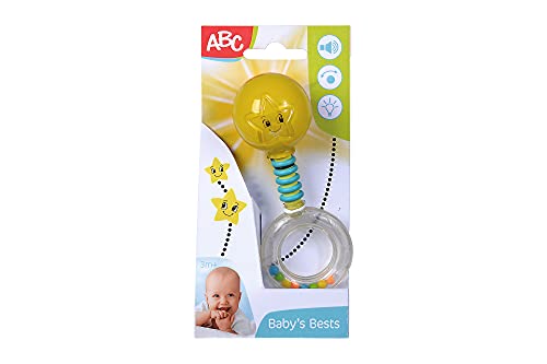 Simba 104010060 – ABC strahlende Light Up Rassel, leuchtet auf beim Schütteln, 14cm, Babyspielzeug, Babyrassel, Erstausstattung, ab 3 Monaten, Gelb von Simba