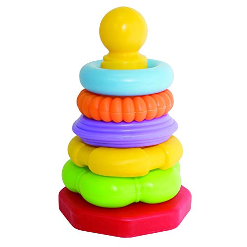 Simba 104018158 - ABC Ringpyramide, Steckspiel, 6 Teile, 20cm, 5 Ringformen, Steckboden schaukelt, Motorikspielzeug, ab 6 Monaten, Babyspielzeug, Kleinkinder von Simba