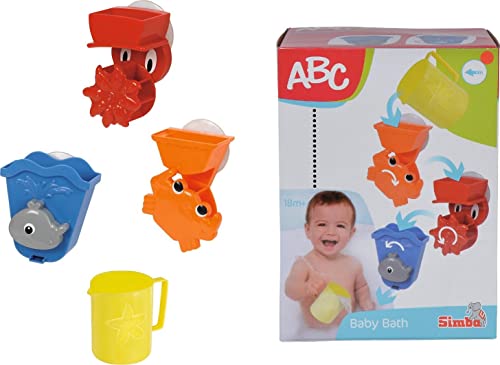 Simba 104019578 - ABC Badespielset, 3 verschiedene Wasserspielaktivitäten, jeweils mit Saugnapf, 1 Becher, 4 Teile, Gesamthöhe 30cm, ab 18 Monate von Simba