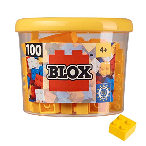 Simba 104114110 - Blox, 100 gelbe Bausteine für Kinder ab 3 Jahren, 4er Steine, inklusive Dose, hohe Qualität, vollkompatibel mit vielen anderen Herstellern, Gelb von Simba