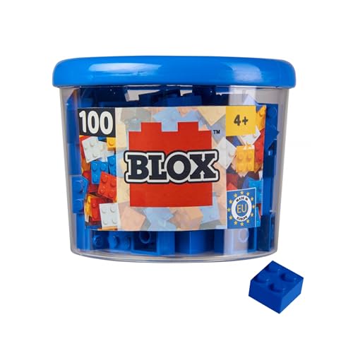 Simba 104114112 - Blox, 100 blaue Bausteine für Kinder ab 3 Jahren, 4er Steine, inklusive Dose, hohe Qualität, vollkompatibel mit vielen anderen Herstellern, Blau von Simba