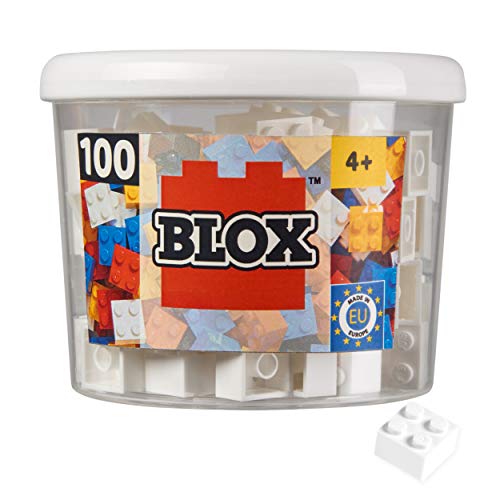 Simba 104114113 - Blox, 100 weiße Bausteine für Kinder ab 3 Jahren, 4er Steine, inklusive Dose, hohe Qualität, vollkompatibel mit vielen anderen Herstellern, Weiß von Simba