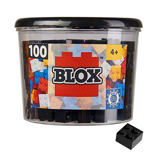 Simba 104114114 - Blox, 100 schwarze Bausteine für Kinder ab 3 Jahren, 4er Steine, inklusive Dose, hohe Qualität, vollkompatibel mit vielen anderen Herstellern, Schwarz von Simba