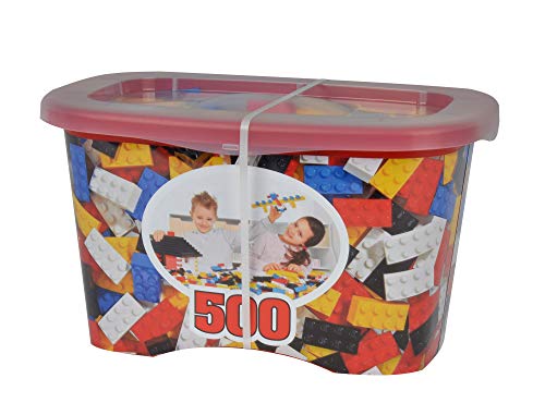 Simba 104114201 - Blox 500 Bausteine für Kinder ab 3 Jahren, 8er Steinebox, ohne Grundplatte, vollkompatibel, farblich gemischt, schwarz, rot, weiß, gelb, blau von Simba