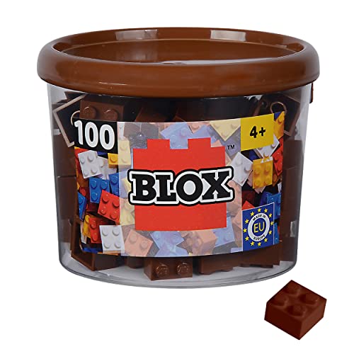 Simba 104114533 - Blox, 100 braune Bausteine für Kinder ab 3 Jahren, 4er Steine, in Dose, hohe Qualität, vollkompatibel mit vielen anderen Herstellern, Braun von Simba