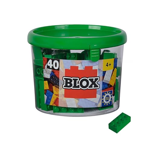 Simba 104114537 - Blox, 40 grüne Bausteine für Kinder ab 3 Jahren, 8er Steine, in Dose, hohe Qualität, vollkompatibel mit vielen anderen Herstellern, grün von Simba