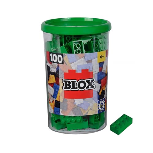 Simba 104114542 - Blox, 100 grüne Bausteine für Kinder ab 3 Jahren, 8er Steine, in Dose, hohe Qualität, vollkompatibel mit vielen anderen Herstellern, grün von Simba