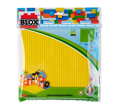 Simba 104114556 - Blox, 4x Bauplatte, je 25x25cm, gelb, grau, grün, blau, hohe Qualität, beidseitig bespielbar, vollkompatibel mit vielen anderen Herstellern, Grundplatte Bausteine, ab 3 Jahren von Simba