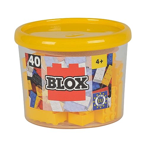 Simba 104118857 - Blox, 40 gelbe Klemmbausteine für Kinder ab 3 Jahren, 8er Steine, inklusive Dose, hohe Qualität, vollkompatibel mit anderen Herstellern, Gelb von Simba