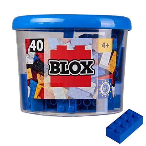 Simba 104118881 - Blox, 40 blaue Klemmbausteine für Kinder ab 3 Jahren, 8er Steine, inklusive Dose, hohe Qualität, vollkompatibel mit anderen Herstellern, Blau von Simba