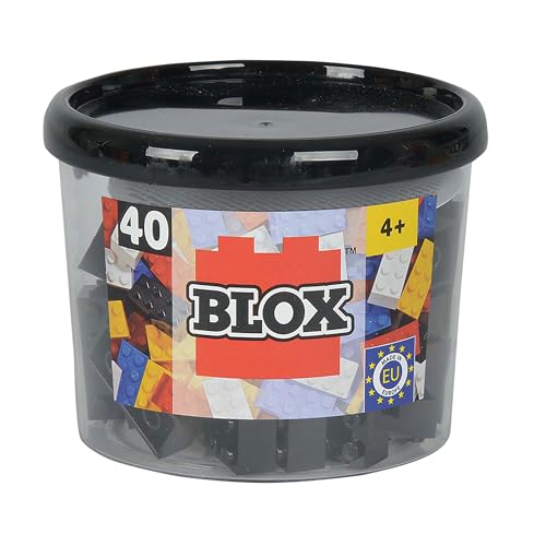 Simba 104118895 - Blox, 40 schwarze Klemmbausteine für Kinder ab 3 Jahren, 8er Steine, inklusive Dose, hohe Qualität, vollkompatibel mit anderen Herstellern, Schwarz von Simba