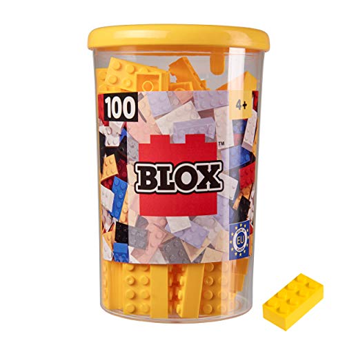 Simba 104118898 - Blox, 100 gelbe Bausteine für Kinder ab 3 Jahren, 8er Steine, inklusive Dose, hohe Qualität, vollkompatibel mit vielen anderen Herstellern, Gelb von Simba