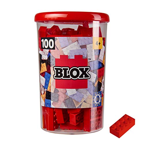 Simba 104118905 - Blox, 100 rote Bausteine für Kinder ab 3 Jahren, 8er Steine, inklusive Dose, hohe Qualität, vollkompatibel mit vielen anderen Herstellern, Rot von Simba