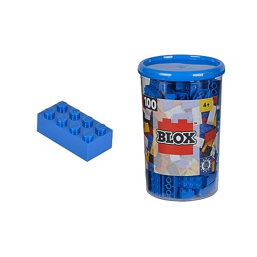 Simba 104118906 - Blox, 100 blaue Bausteine für Kinder ab 3 Jahren, 8er Steine, inklusive Dose, hohe Qualität, vollkompatibel mit vielen anderen Herstellern, Blau von Simba