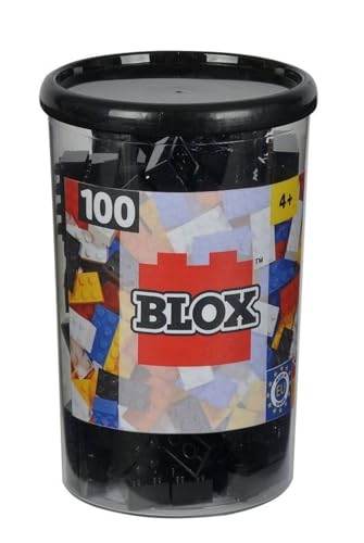 Simba 104118916 - Blox, 100 schwarze Bausteine für Kinder ab 3 Jahren, 8er Steine, inklusive Dose, hohe Qualität, vollkompatibel mit vielen anderen Herstellern, Schwarz von Simba