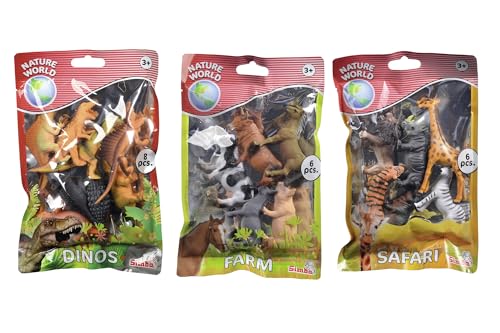 Simba 104342401SDN - Spielset mit Tierfiguren - Spielset mit Tierfiguren Toys, Wählen Sie zwischen Bauernhof, Safari und Dinosaurier, 6-8 Stück Tiere pro Beutel, 9-12 cm, Ab 3 Jahren, von Simba