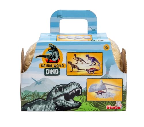 Simba 104342672 Dinos, 4 Dino Eier ca. 10cm, mit je einem Dinosaurier zum Ausgraben, 8-9cm, mit Werkzeug, ab 3 Jahren von Simba