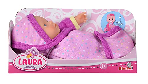 Simba 105010005 - Laura Lovely, Weichkörperpuppe eingewickelt in eine süße Schmusedecke, 15cm, Spielpuppe, Babypuppe ab 1 Jahr von Simba