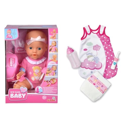 Simba 105030069 - New Born Baby Puppe, Vollvinylpuppe & 105400001 - Laura Gute Nacht Babyzubehör, Schlafsack von Simba